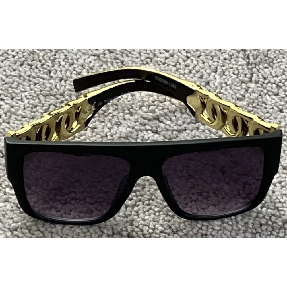 UNISEX SUNGLASSES-NWT - BLACK & GOLD OVERSIZED SHIELD STYLE ROCK PARTY RAVE HOT